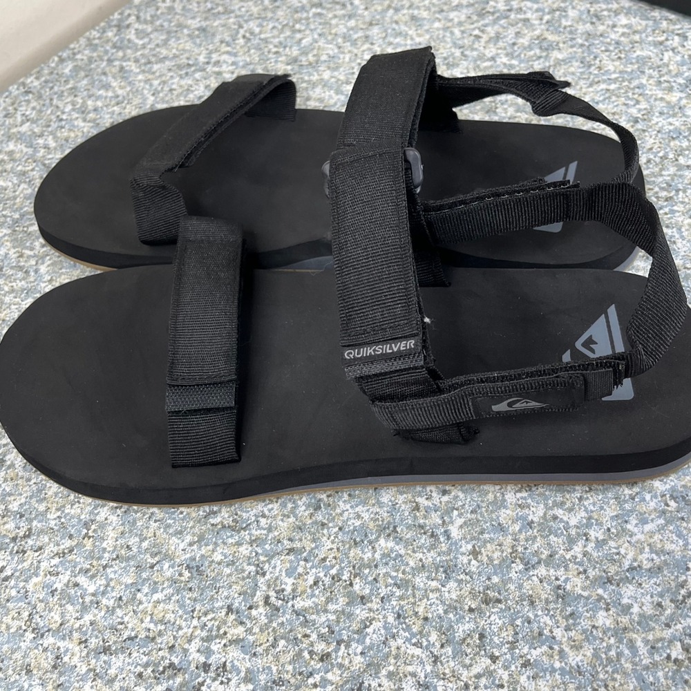 Quiksilver Sandals Monkey Caged Mens 13 Black Textile Strappy Sport Flip Flops